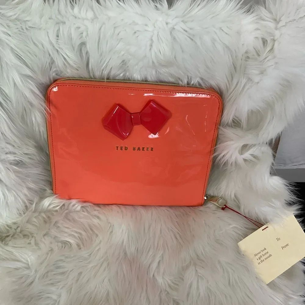 NEW Ted Baker Orange Bow PVC Zip Around Ipad Case